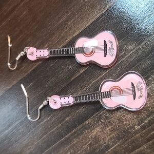 GUITAR EARRINGS dangle acrylic pink NWT